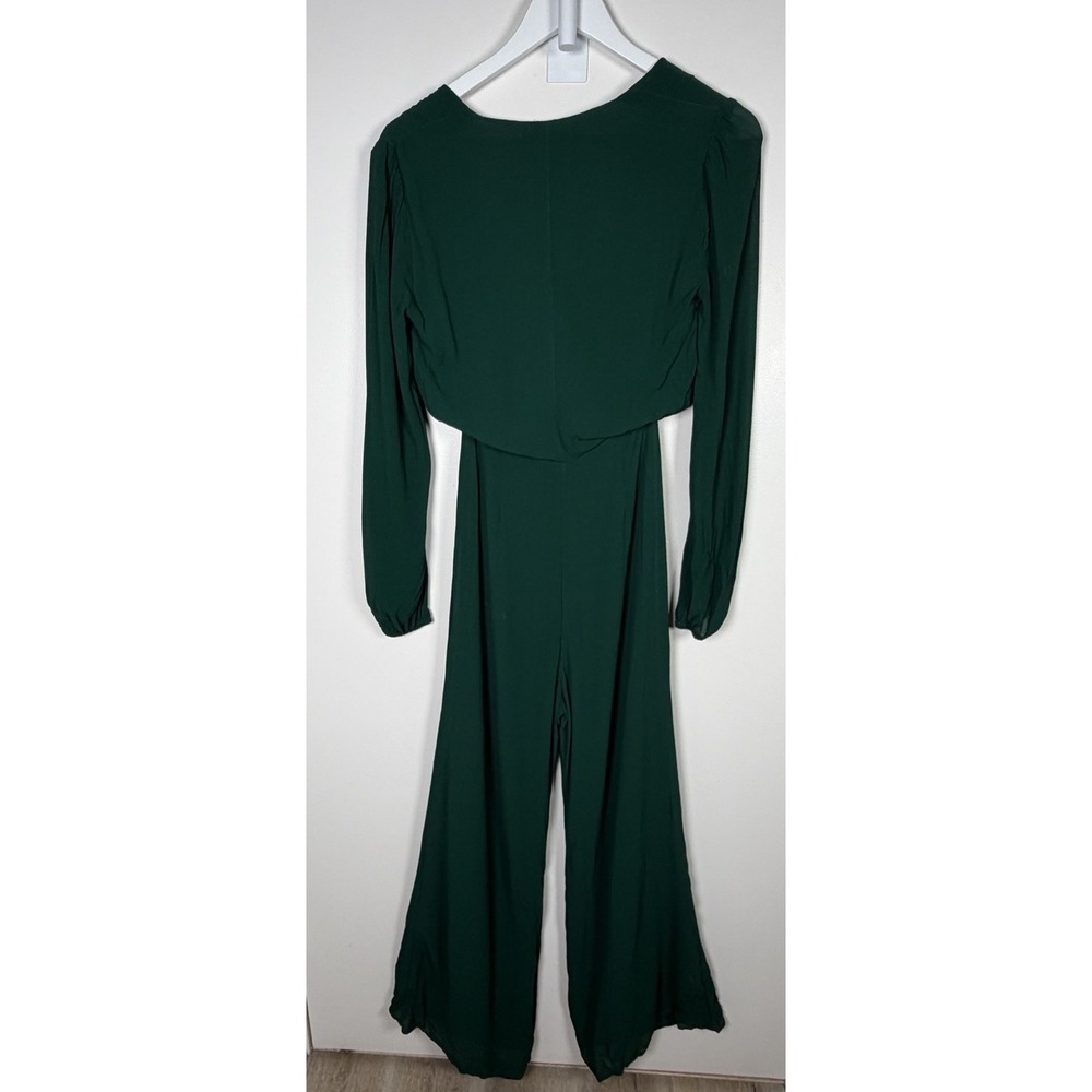 Reformation Sz 4 Emerald Green Long Sleeve Tie Cut Out Front Wide Leg Jumpsuit - Picture 5 of 13